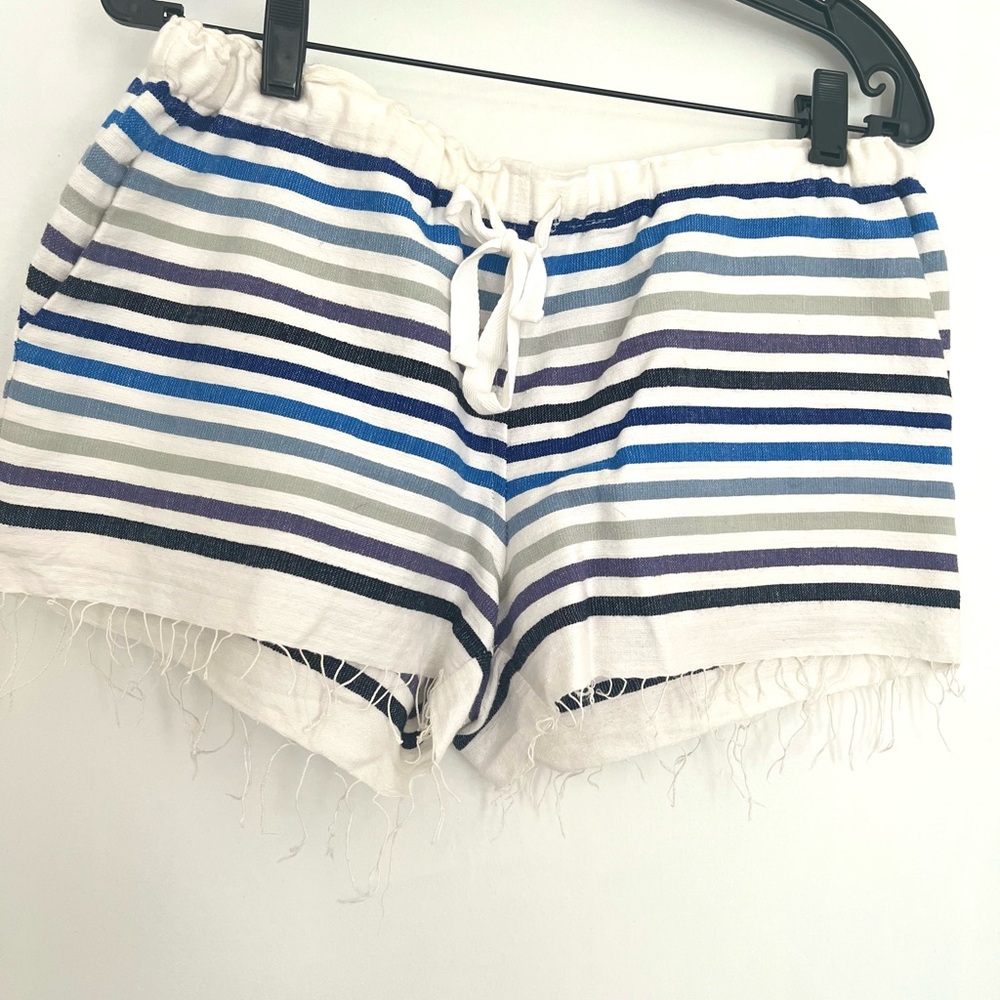 Lemlem Women's fringed beach Shorts - Blue, Gray, White
